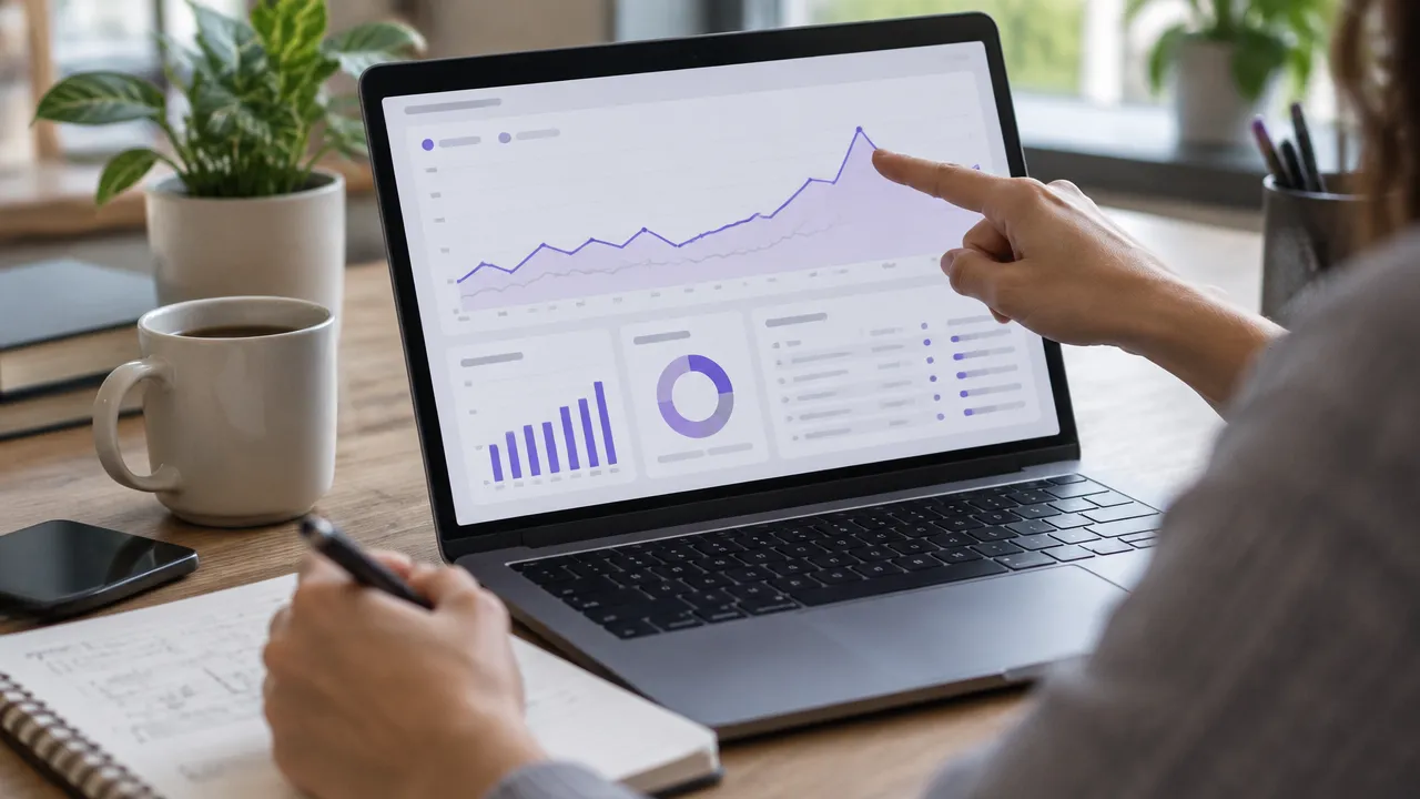 Profissional compara gráficos de impressões e cliques para medir resultados de uma pauta