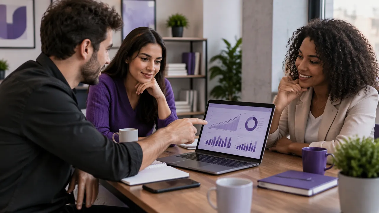 Profissional de mídia discutindo resultados de anúncios com uma empreendedora
