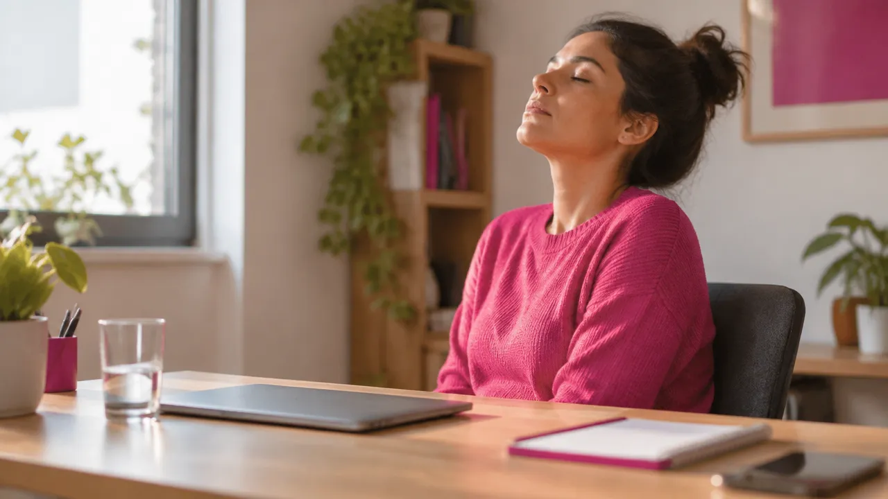 Profissional fazendo uma pausa longe do computador, percebendo sinais de cansaço e necessidade de descanso.