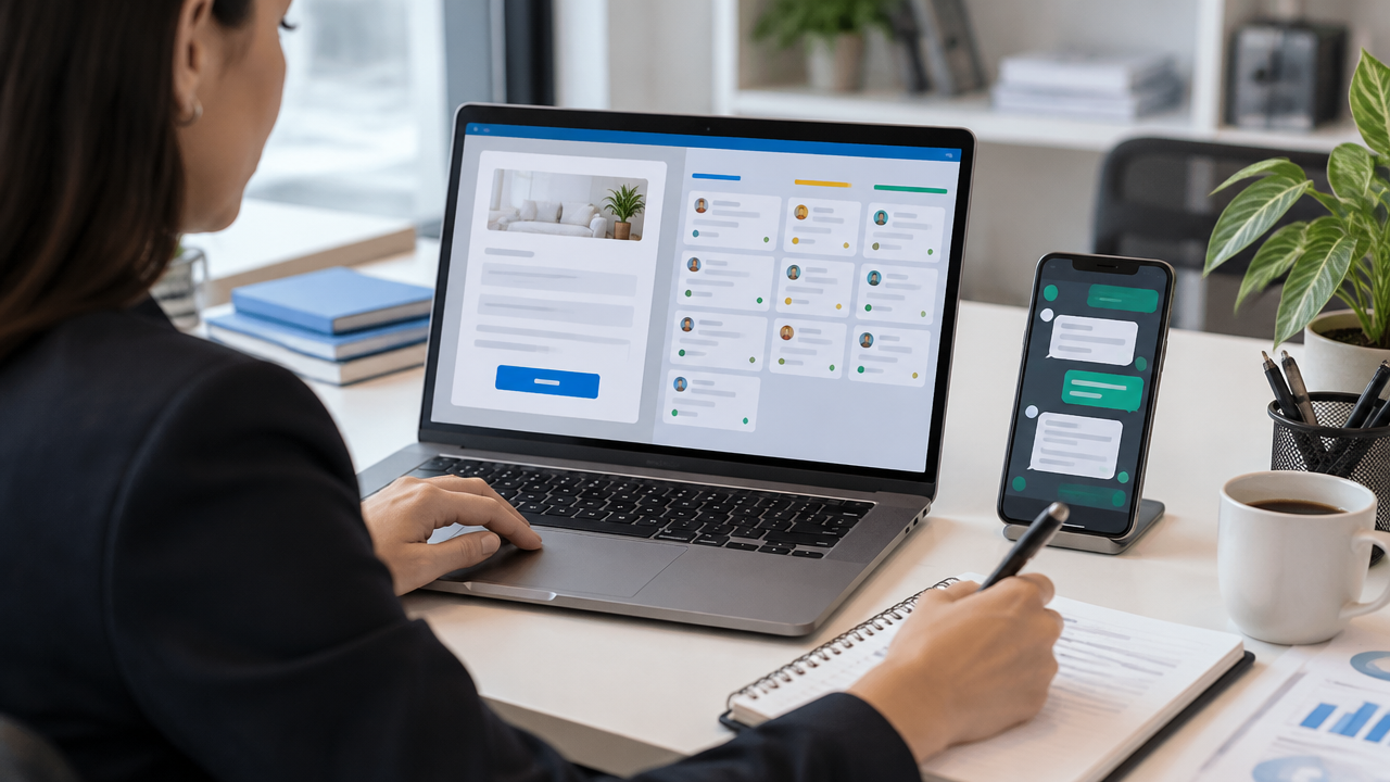 Profissional organizando respostas de um formulário digital antes de encaminhar o contato ao atendimento pelo celular