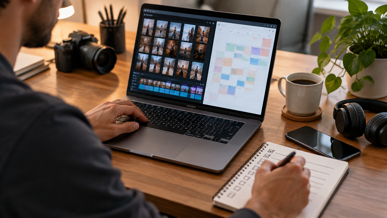 Professional reviews various video cuts and organizes the delivery calendar to clients