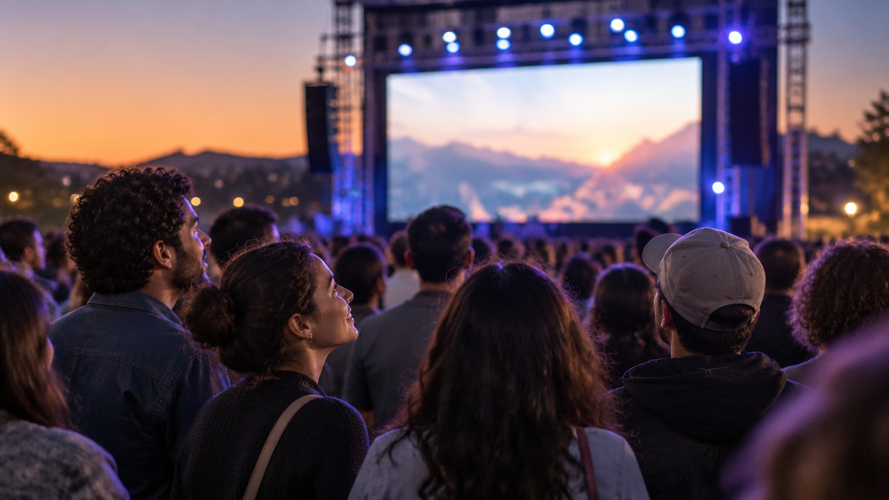 Público diverso comparte emociones mientras observa un espectáculo cultural en una pantalla