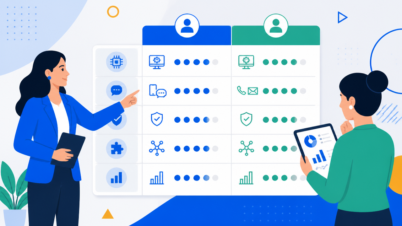 Quadro comparativo com critérios para escolher uma assessoria de cobrança digital.