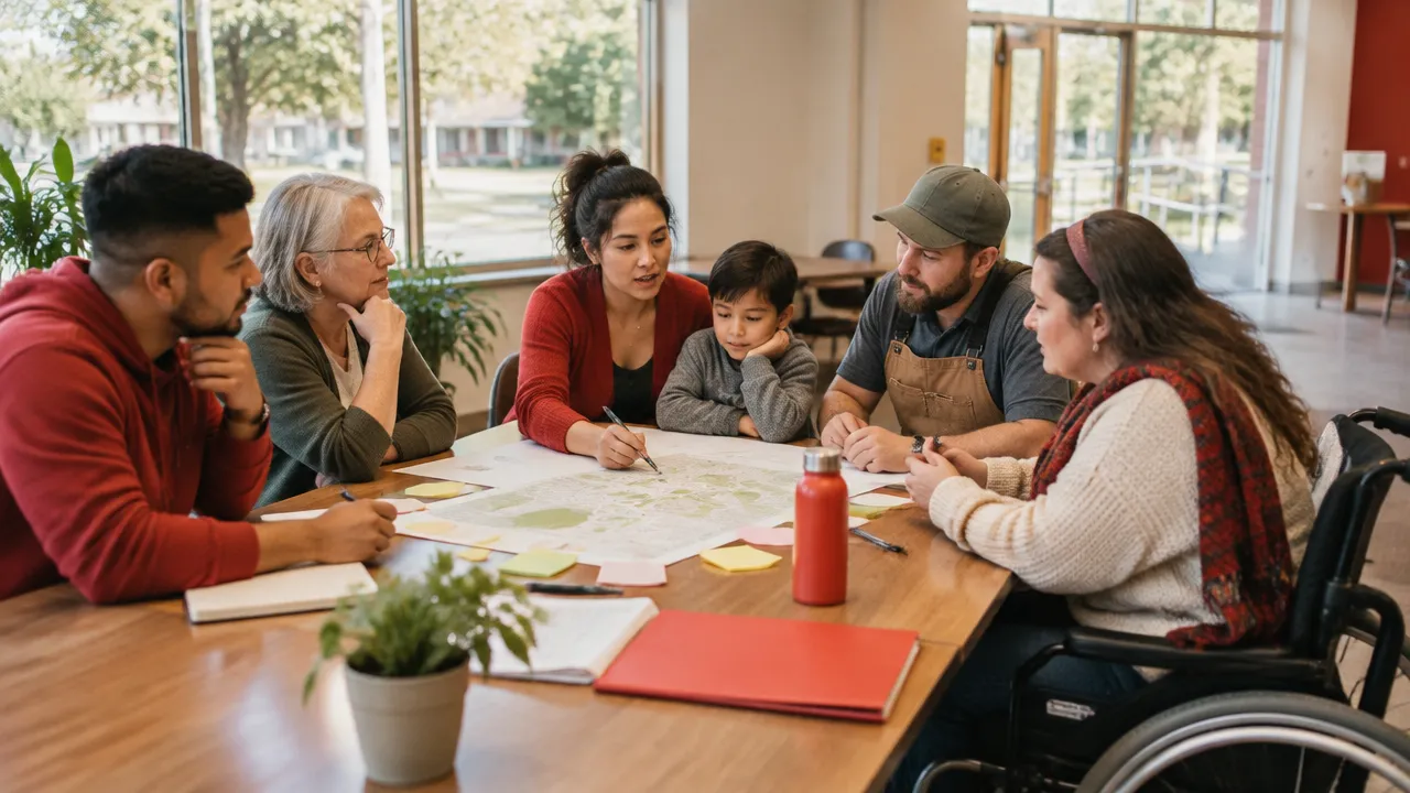 Residents with different needs take part in an accessible community planning meeting