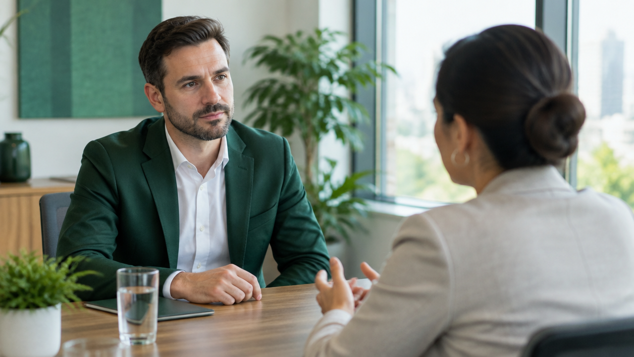 Responsable hace una pausa y escucha antes de responder durante una conversación de retroalimentación