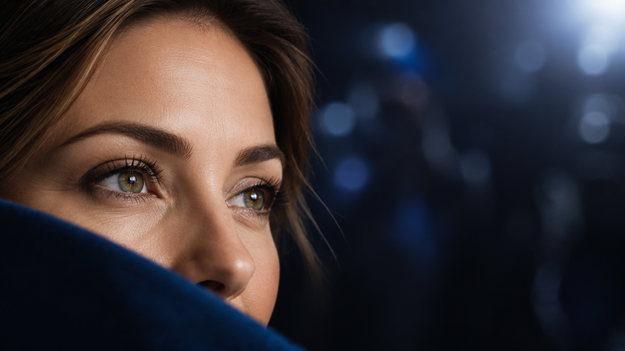 Retrato editorial de uma mulher anônima com foco no olhar, representando a discussão sobre blefaroplastia e publicidade médica responsável.