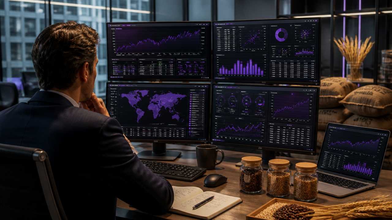 Risk manager reviewing commodity hedge and exposure dashboards
