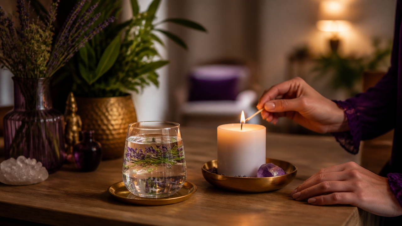 Ritual simples de harmonização com vela branca e ervas para preparar a energia da casa