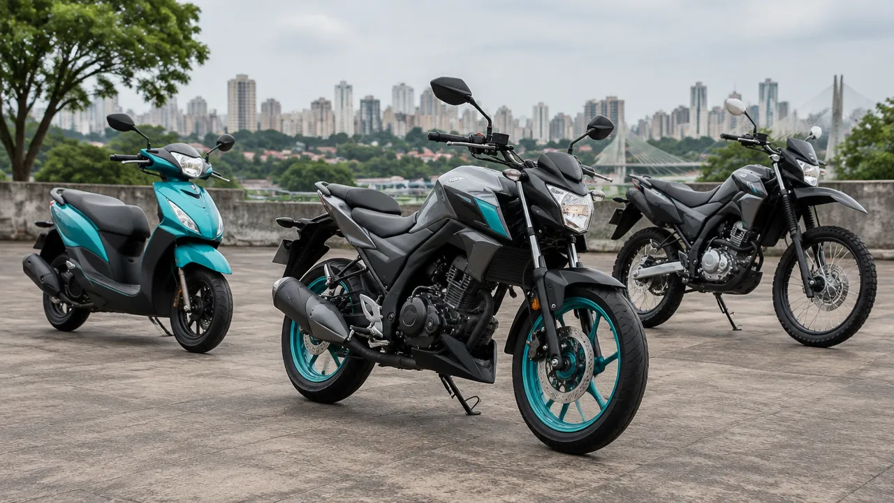 Scooter, motocicleta urbana e trail lado a lado para comparar categorias e usos