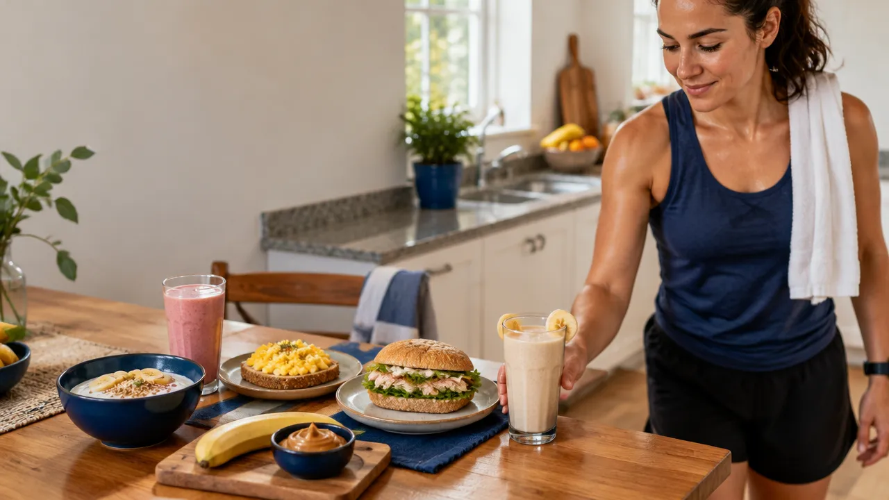 Seis opções de lanches simples servidos numa mesa após uma corrida