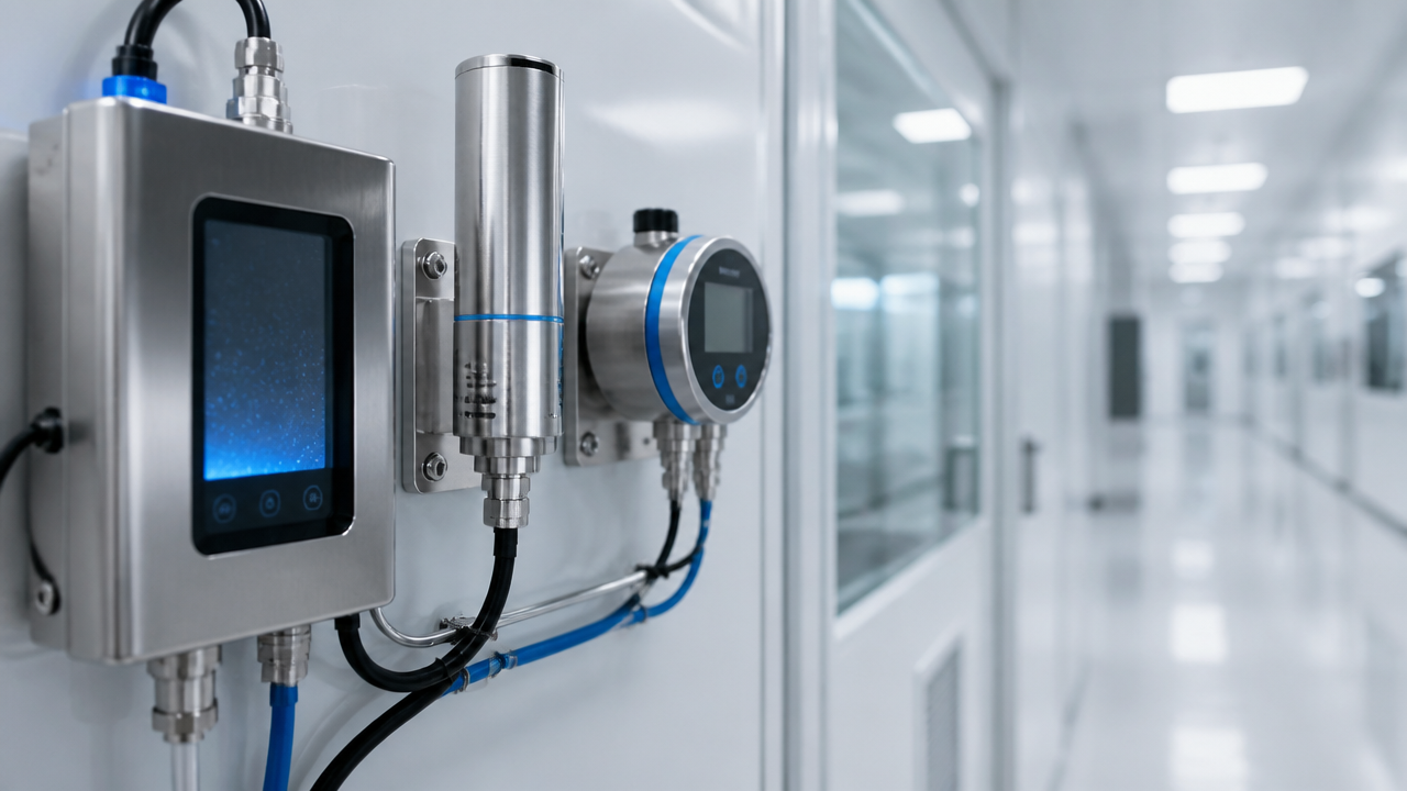 Sensores de partículas, temperatura e pressão instalados em sala limpa