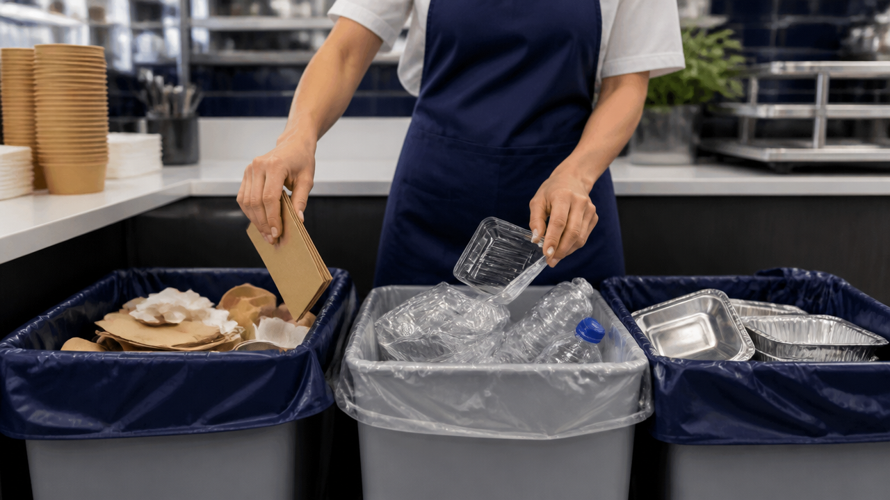 Separação correta de embalagens de papel, plástico e alumínio em operação de delivery