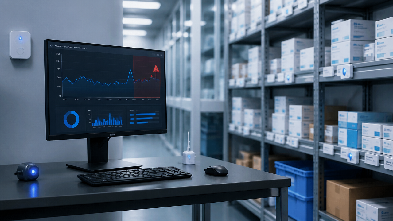 Tela com análise preditiva de dados ambientais em estoque farmacêutico