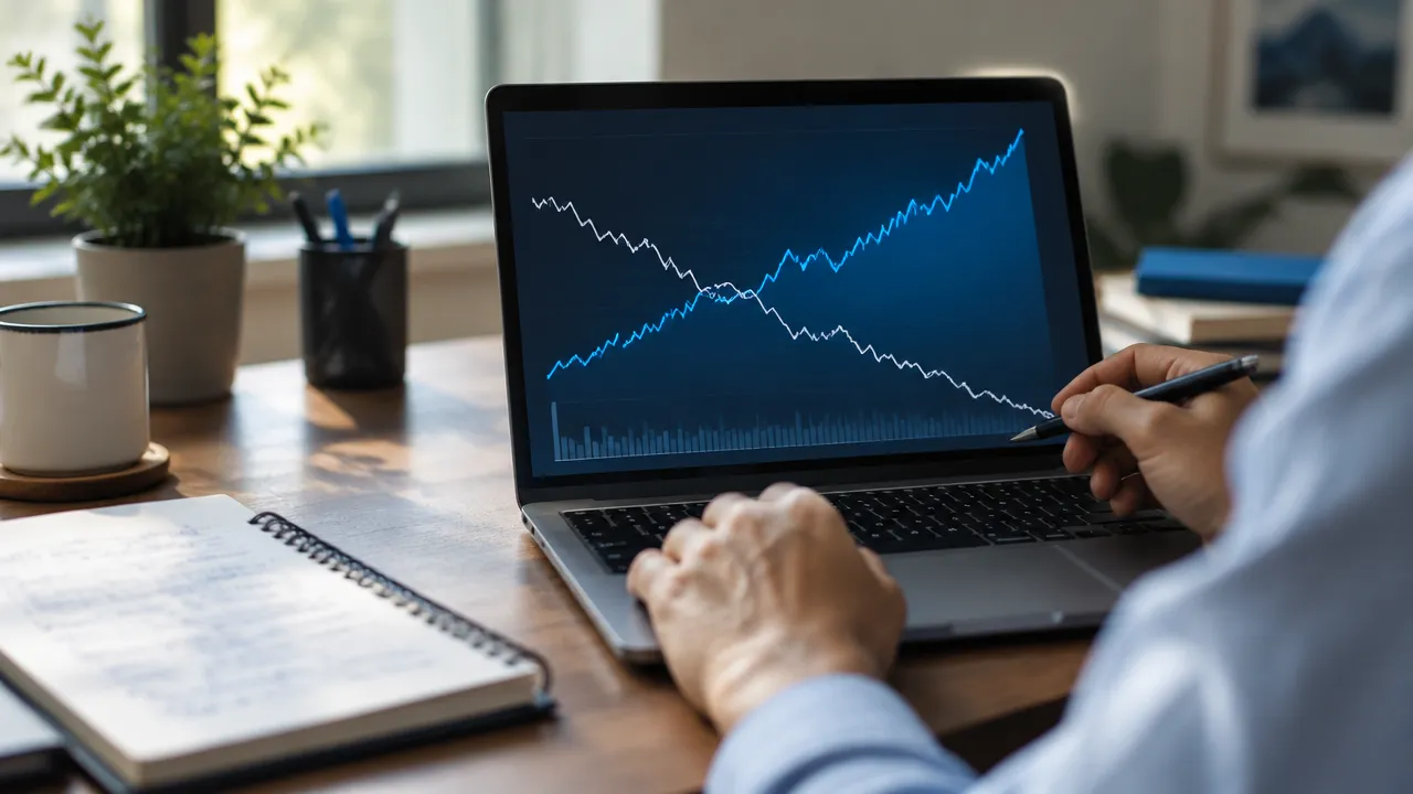 Tela com gráficos abstratos ilustra a relação inversa entre taxas e preços dos títulos