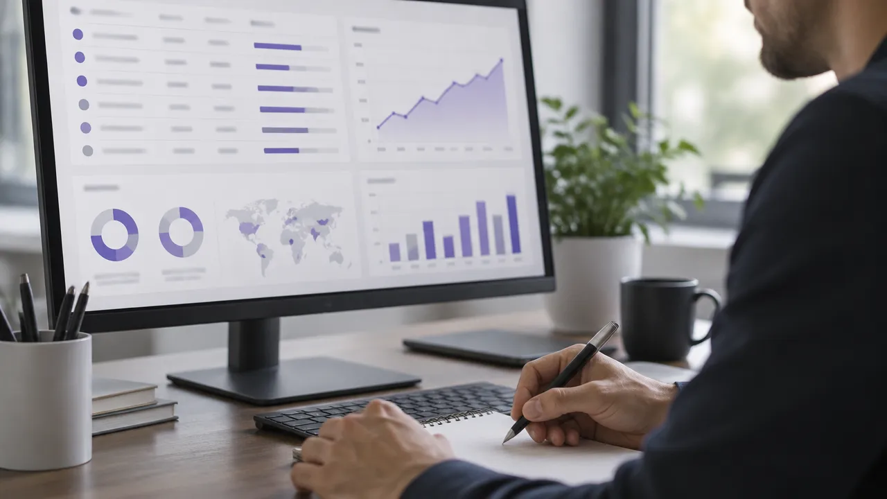 Painel abstrato de backlinks e métricas sendo analisado em uma tela