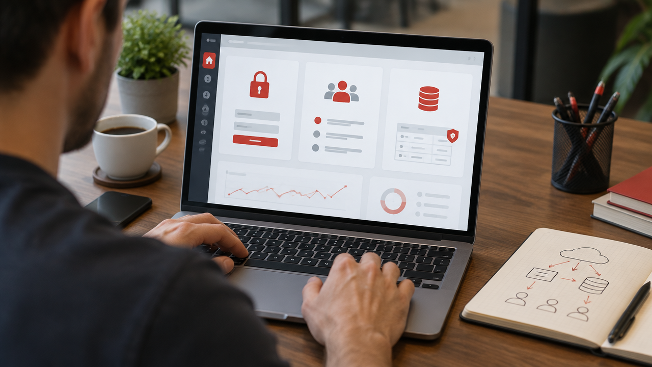 Interface de aplicativo MVP com controles de autenticação, permissões e proteção de dados