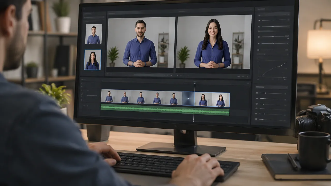 Editing screen with reference video and character image to guide an AI replacement