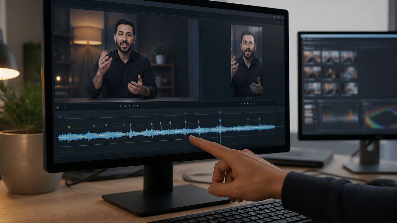 Editing timeline with markings of the best moments of a live to create cuts.