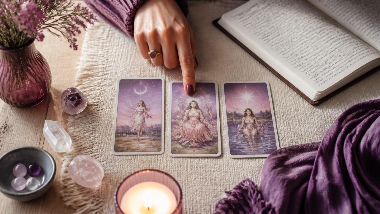 Tiragem de três cartas de tarot para refletir sobre reconciliação amorosa