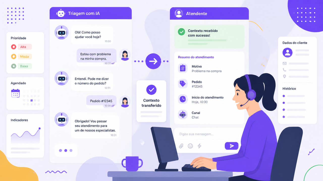 Transição do chatbot para atendente humano com contexto completo do cliente