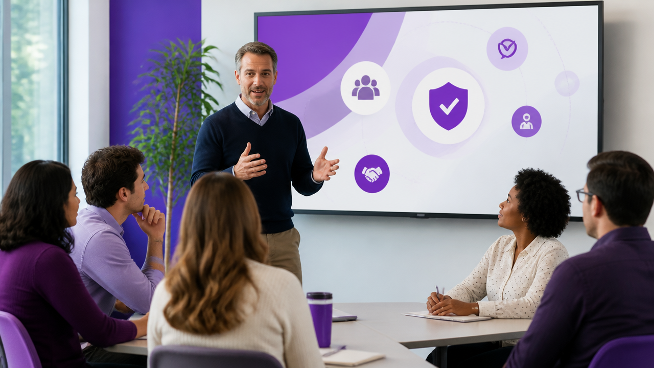 Treinamento corporativo sobre segurança psicológica, conformidade e prevenção de riscos.