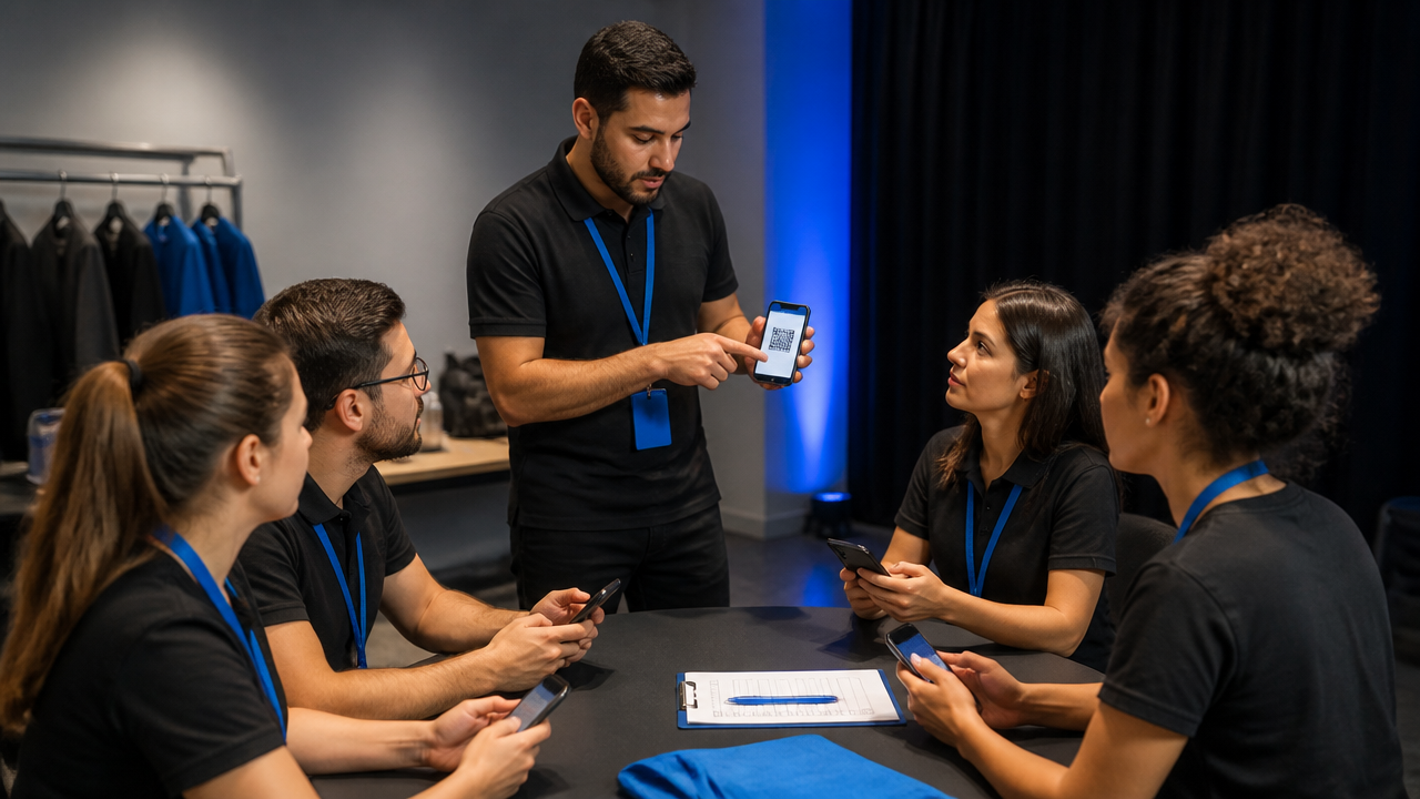 Treinamento rápido da equipe de acesso usando celulares antes do evento