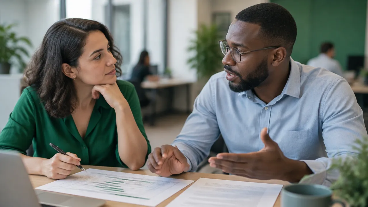 Two coworkers listening carefully while working through an ethical concern together