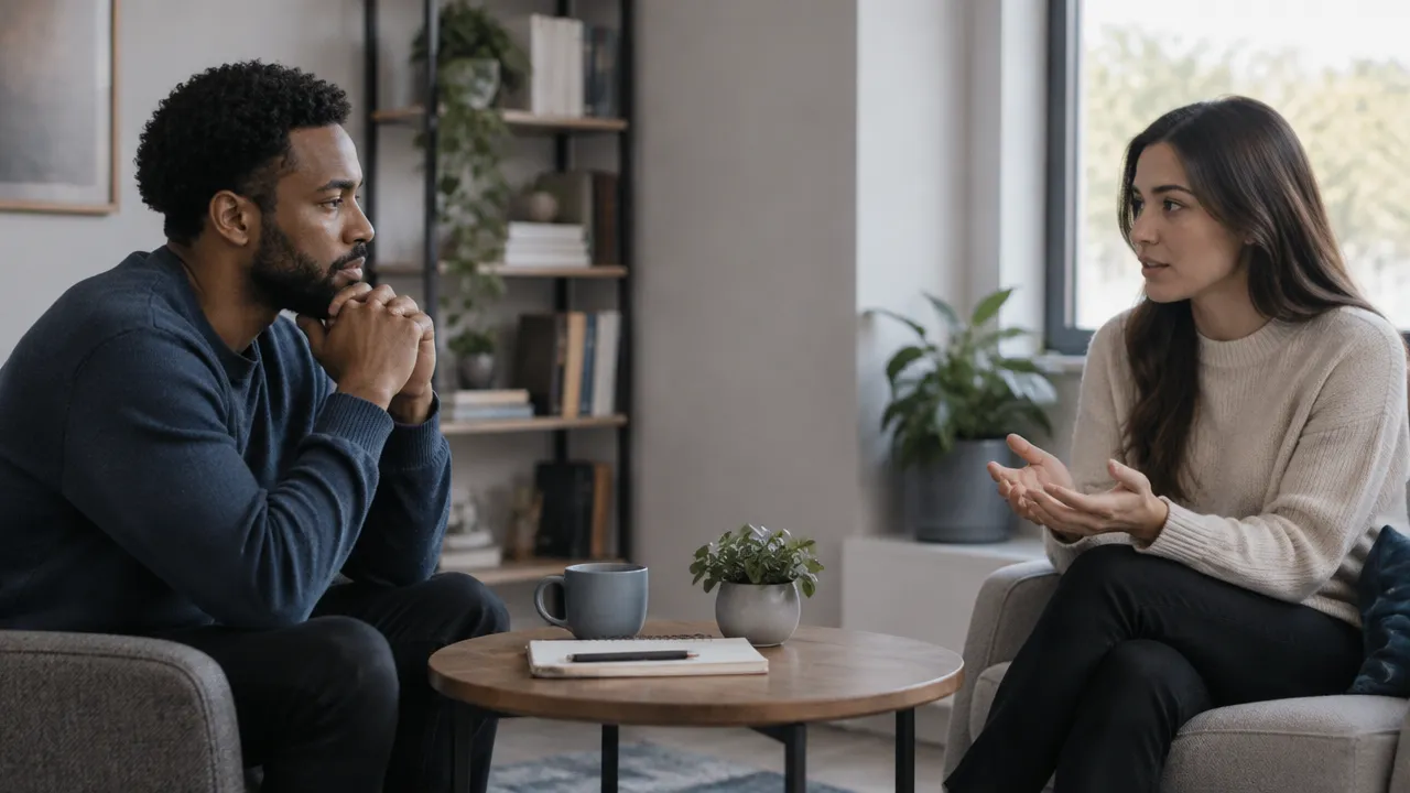 Two people pause thoughtfully in conversation while respecting each other's feelings and boundaries