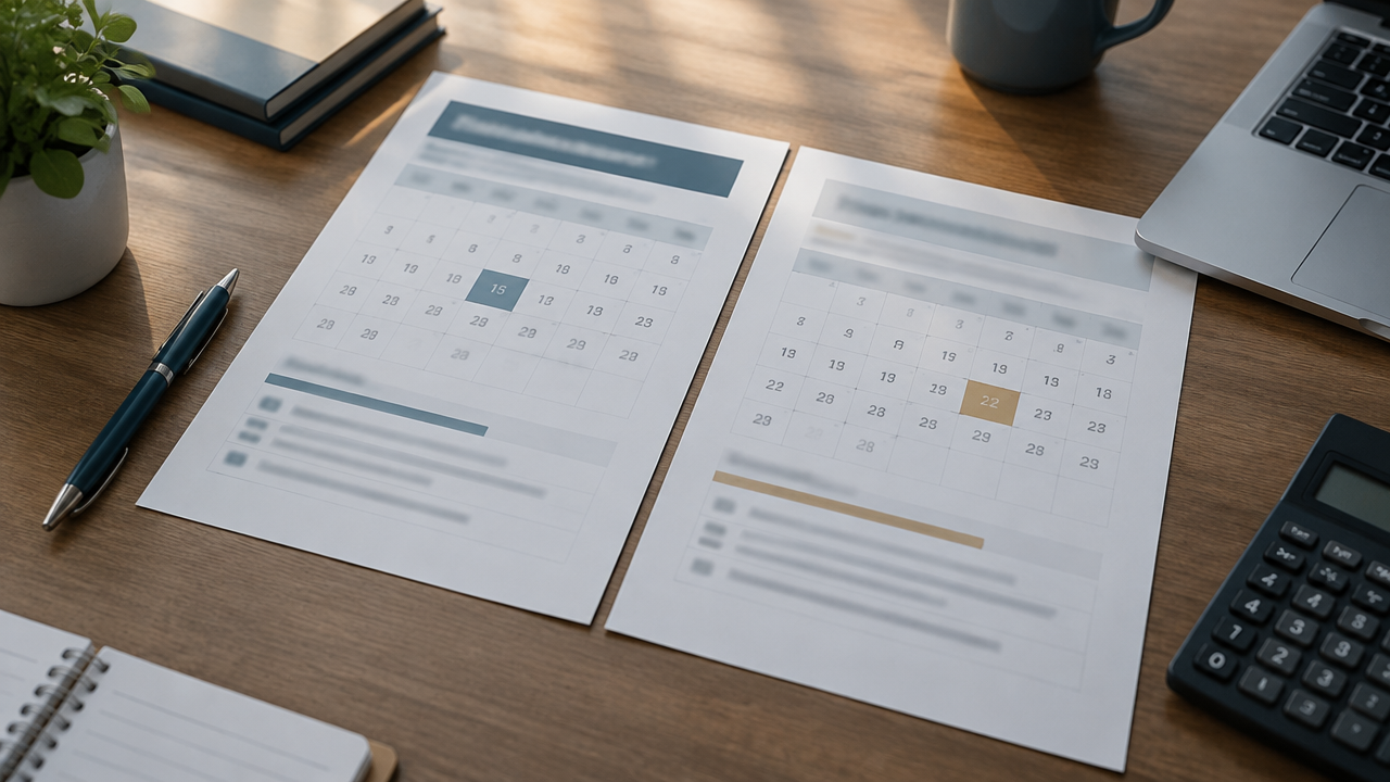 Two visa bulletin date charts compared side by side on a professional desk