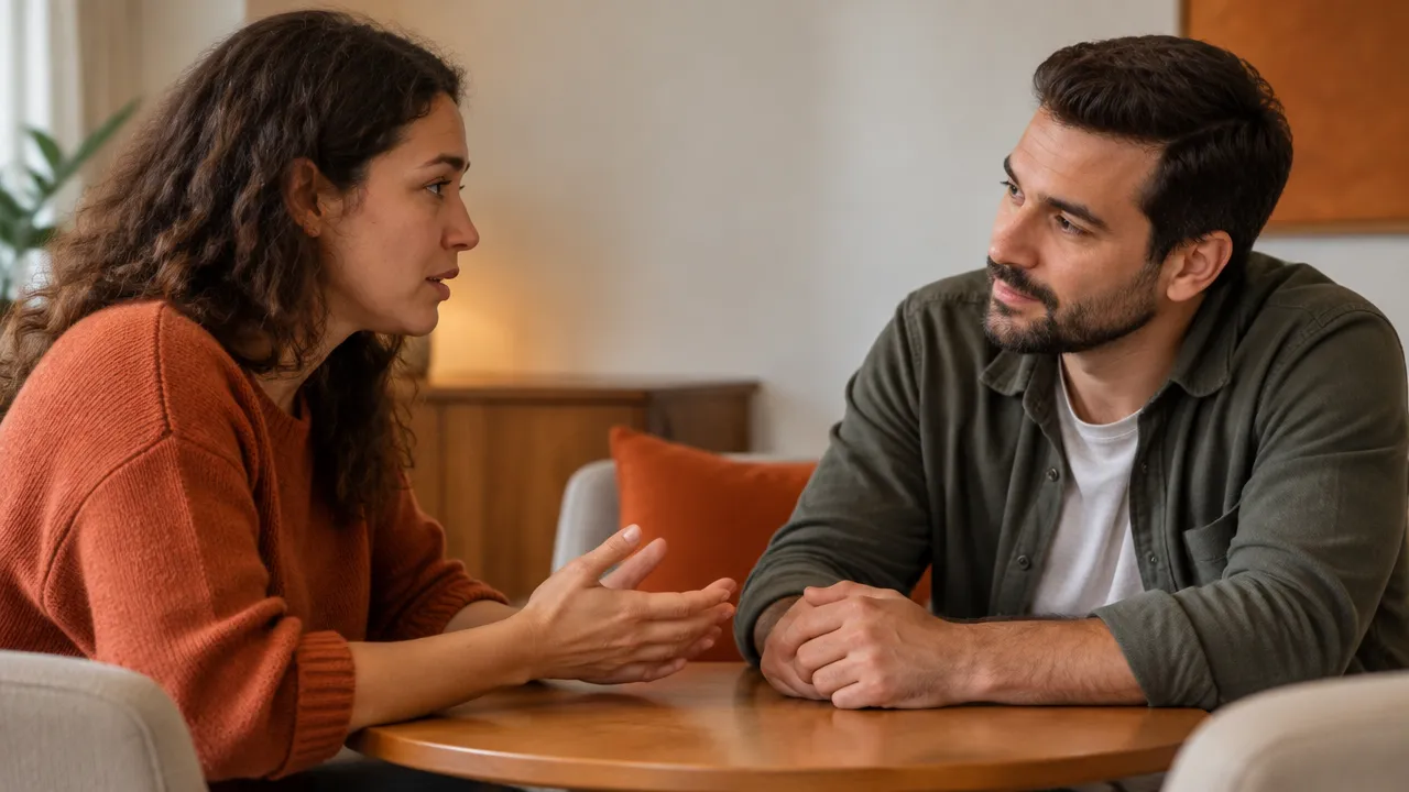 Uma pessoa escuta com atenção enquanto a outra compartilha o impacto de uma falha de comunicação