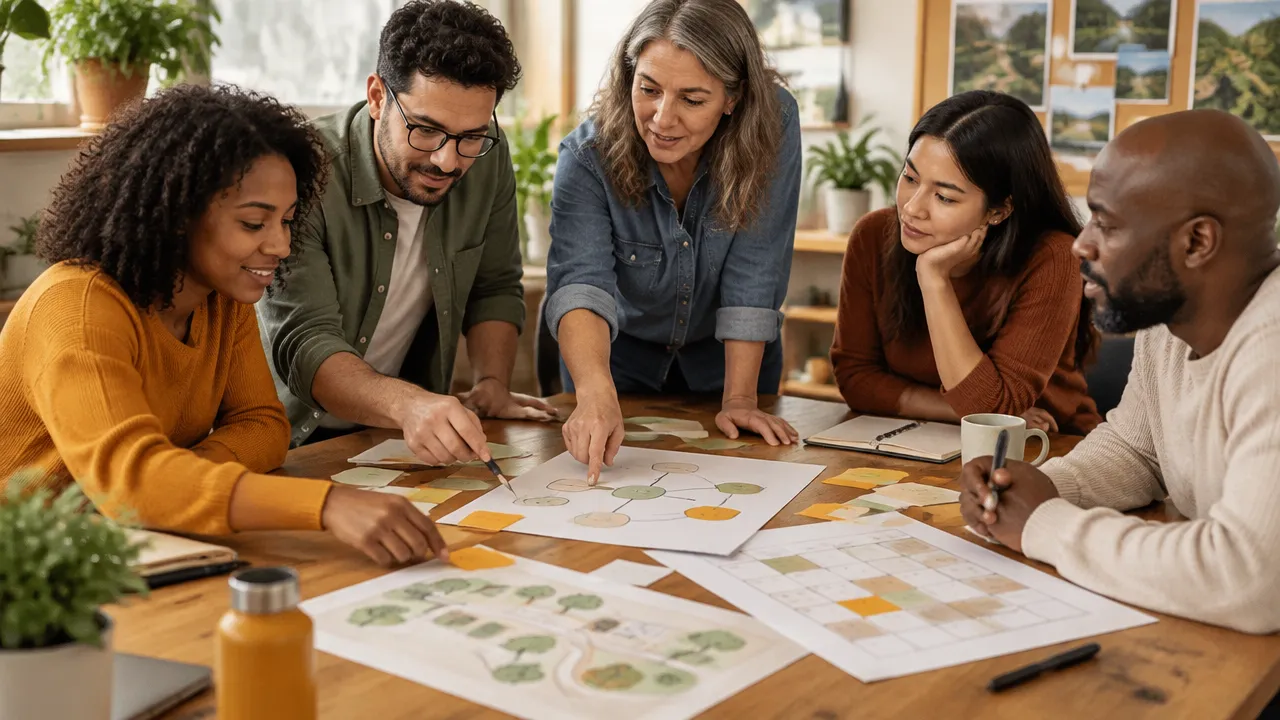 Un equipo comunitario asigna tareas y revisa pasos concretos para avanzar hacia una meta compartida.