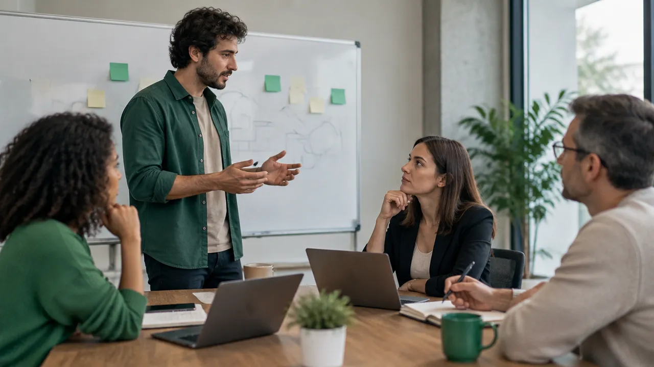 Una líder escucha a un integrante del equipo explicar un error para buscar una solución conjunta