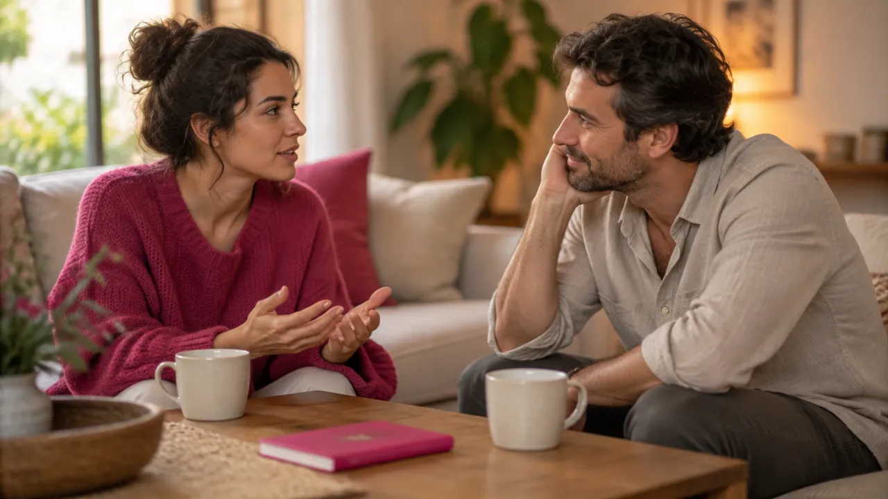 Una persona comparte una reflexión mientras su pareja escucha con atención