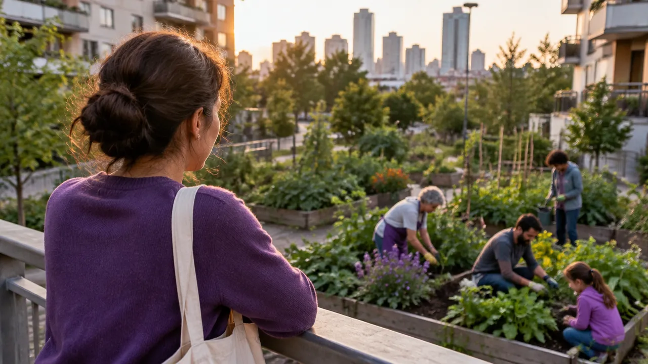 Una persona contempla un jardín comunitario, imagen de decisiones cotidianas que afectan al bien común.