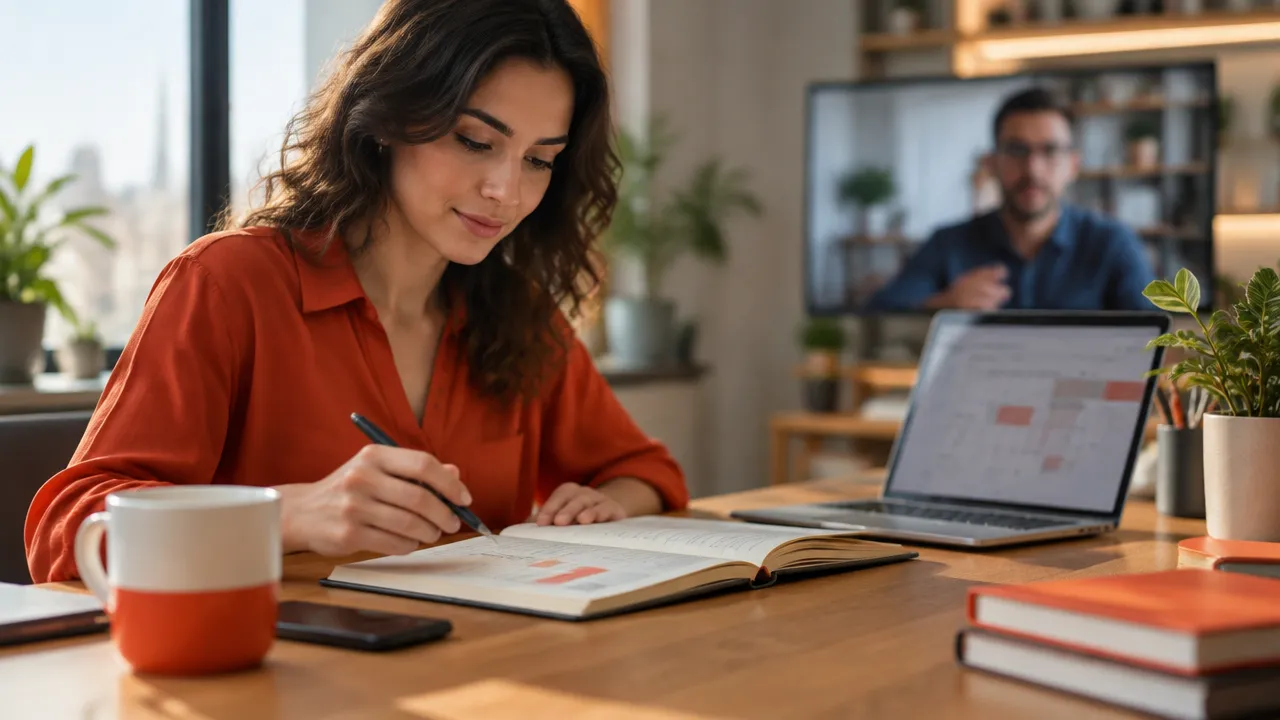 Una profesional documenta acuerdos laborales en un cuaderno para responder con claridad a una situación difícil.
