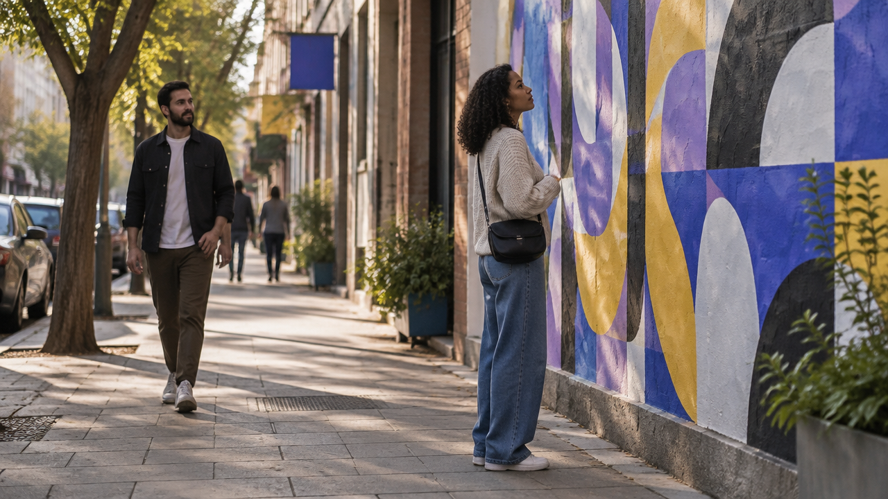 Vecinos reaccionan de manera distinta ante un mural abstracto en una calle de barrio