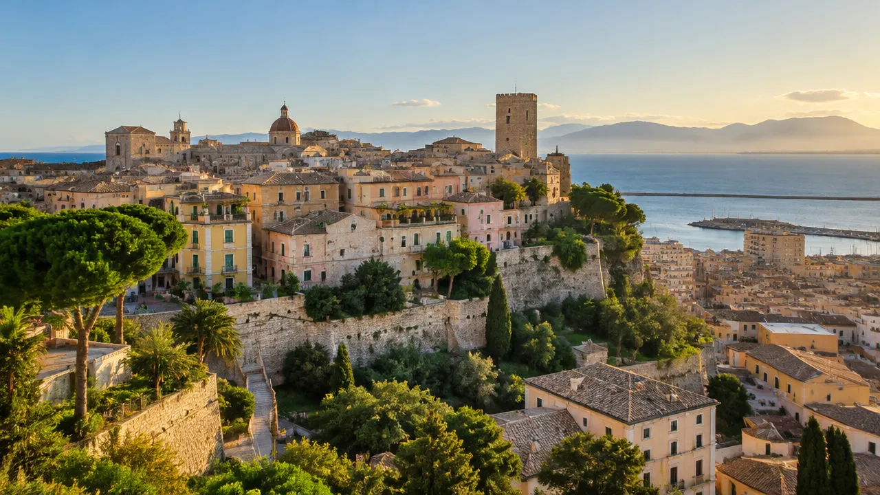 Vista do bairro histórico de Castello em Cagliari sobre a costa mediterrânea