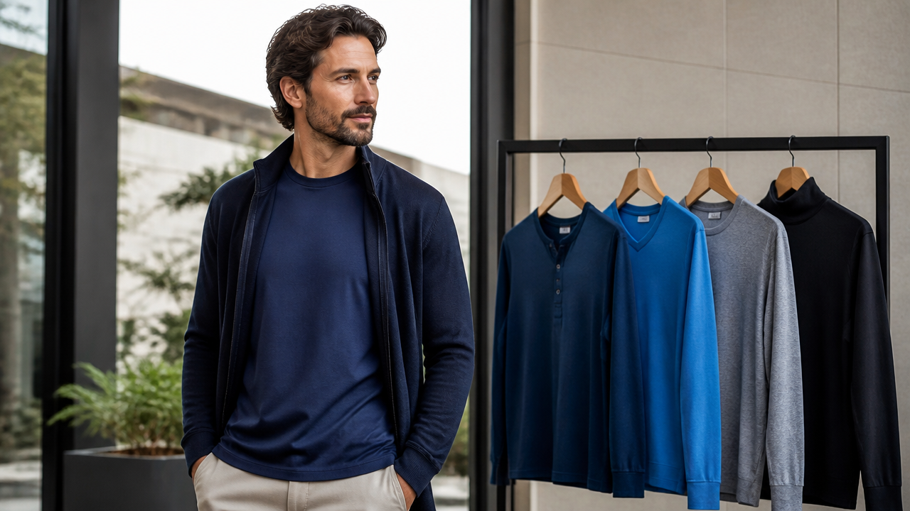 Visual masculino versátil com camiseta de bom caimento e opções henley e gola V