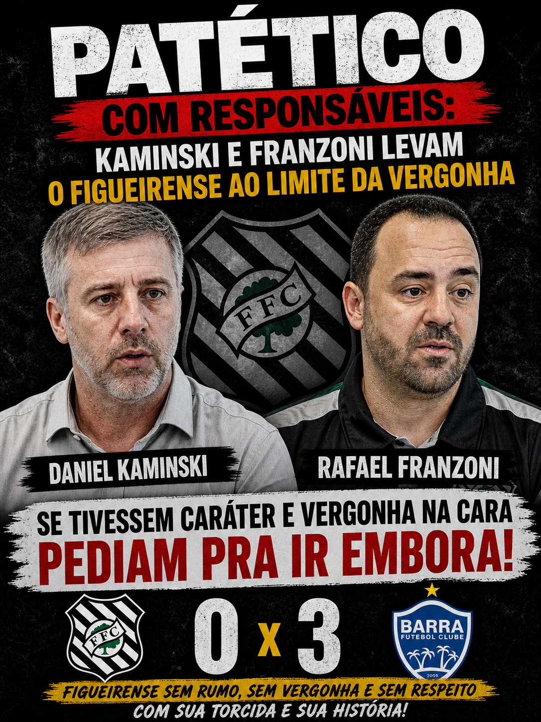 “Patético com responsáveis: Kaminski e Franzoni levam o Figueirense ao limite da vergonha”