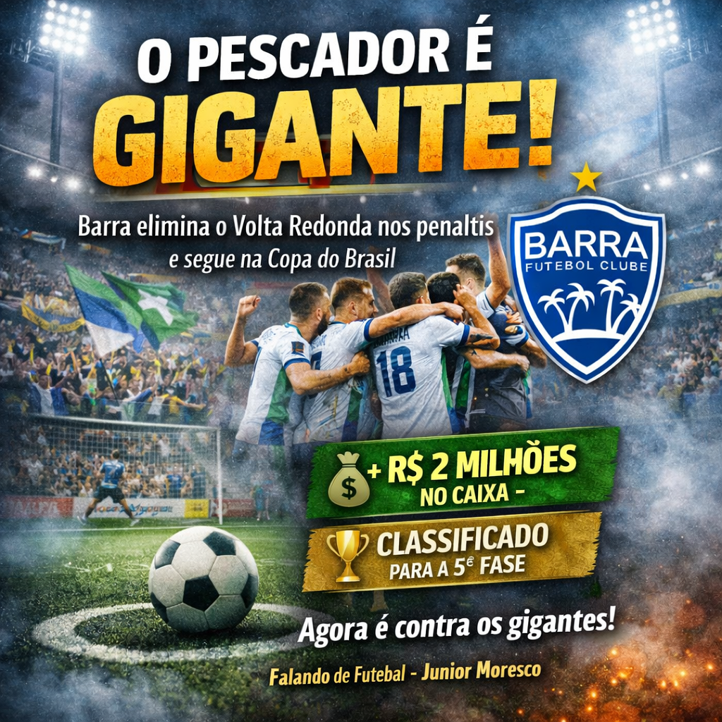 Barra faz história, elimina o Volta Redonda e entra no grupo dos gigantes da Copa do Brasil
