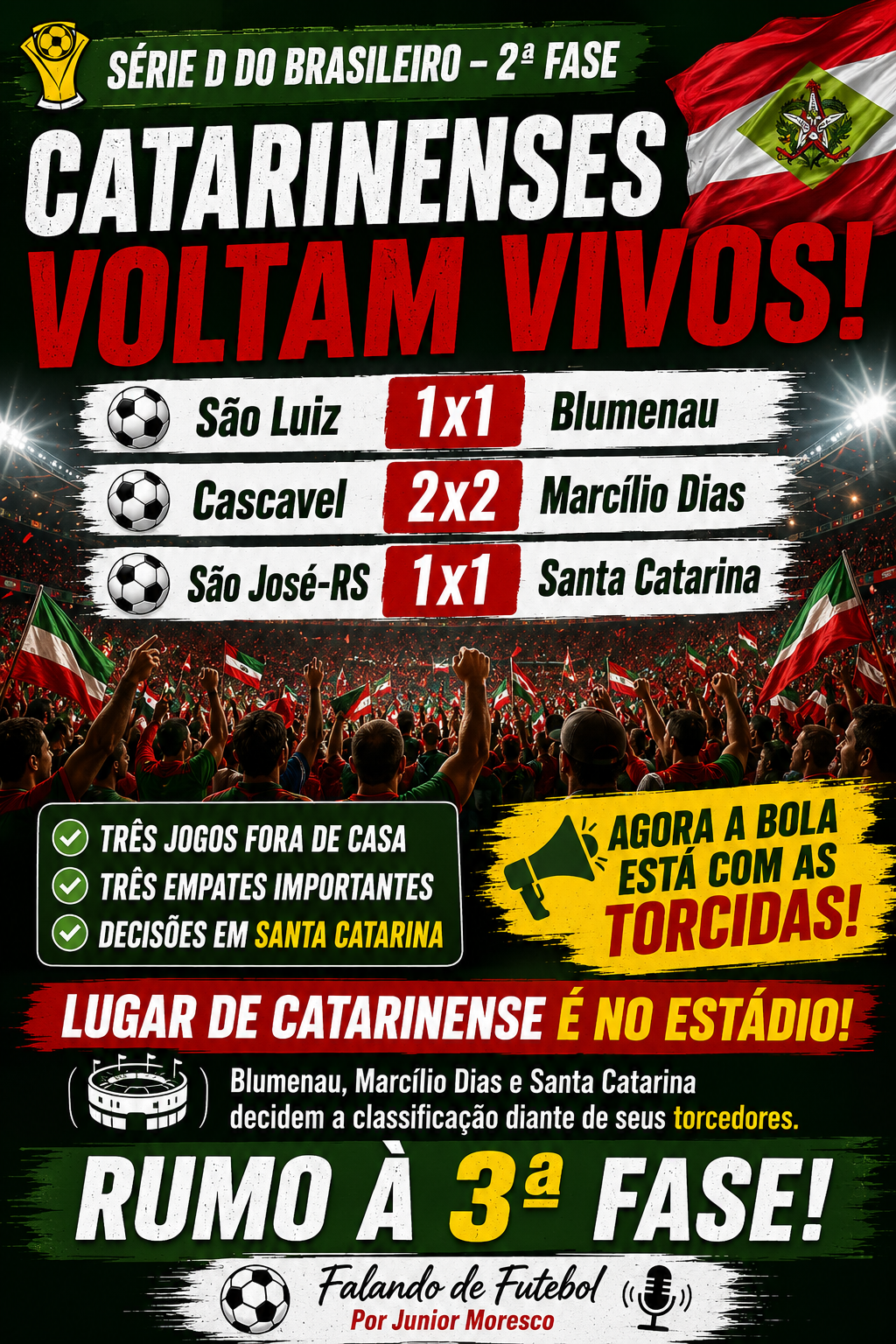 A hora da torcida: Blumenau, Marcílio Dias e Santa Catarina trazem decisão para seus domínios
