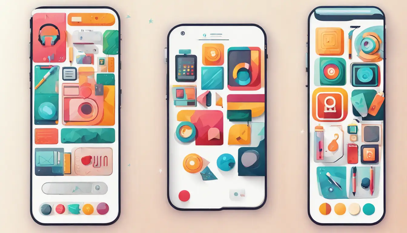 Interface de site em um celular com ícones coloridos e botões grandes para personalização simples.