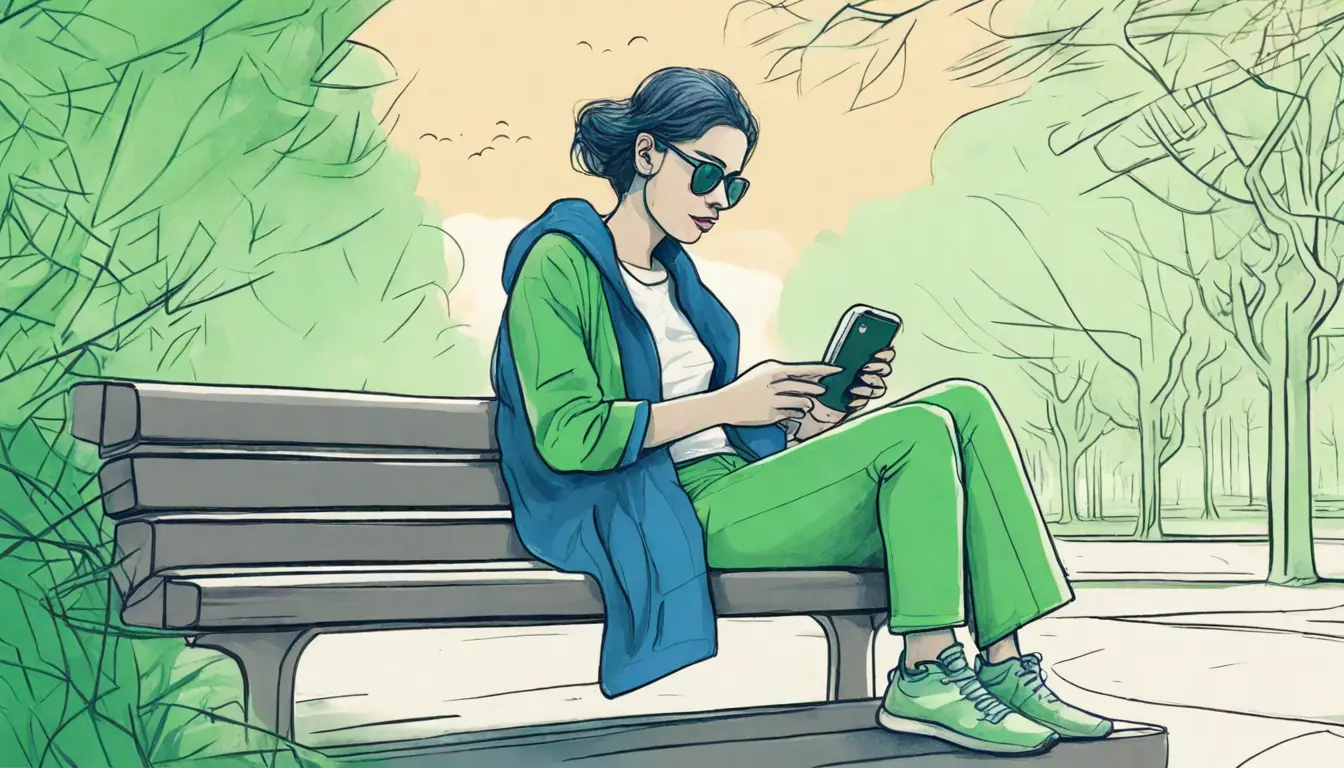Pessoa segurando smartphone, sorrindo enquanto navega em site recém-criado, com árvores e céu claro ao fundo.