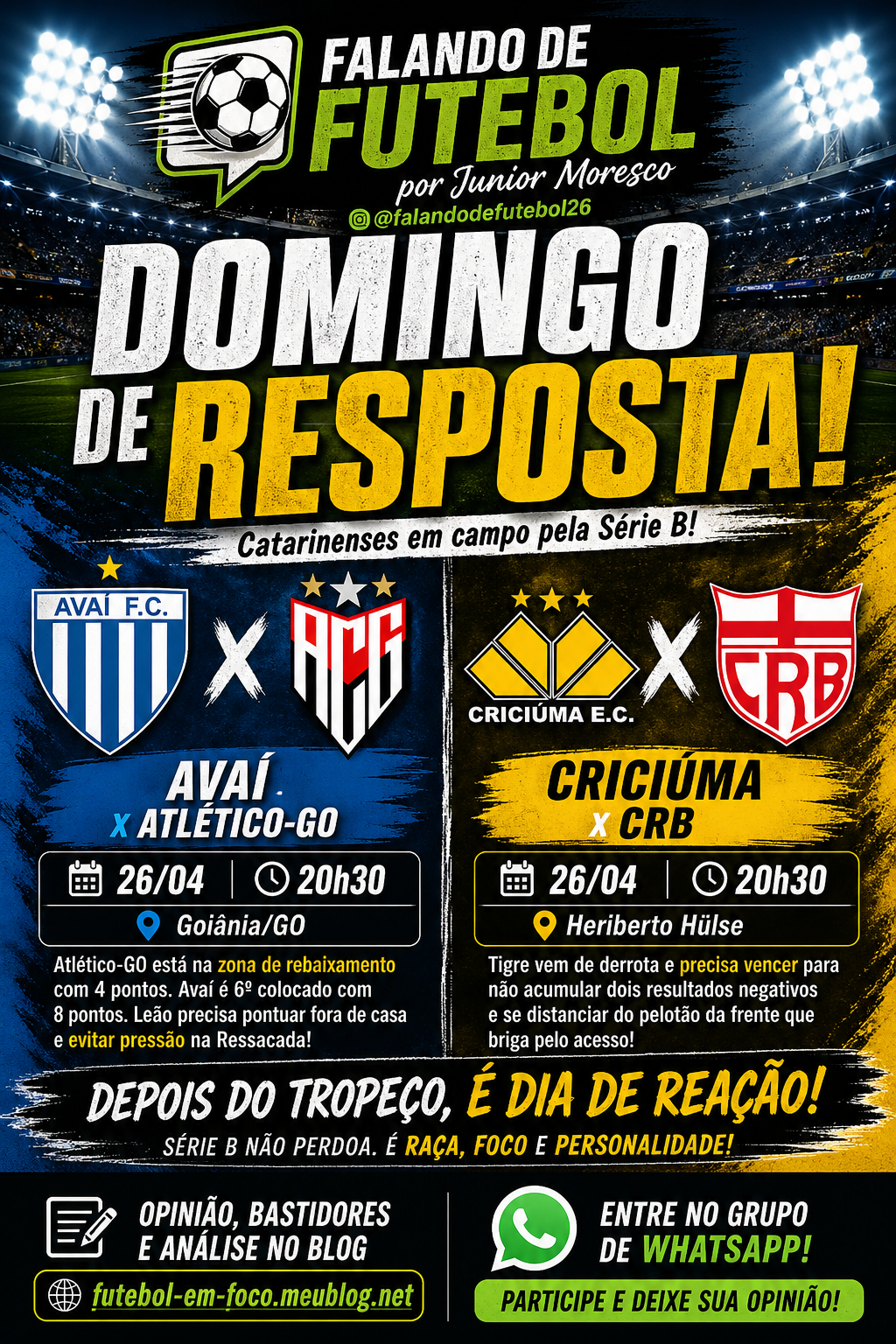 Domingo de resposta: Avaí e Criciúma entram pressionados por reação na Série B