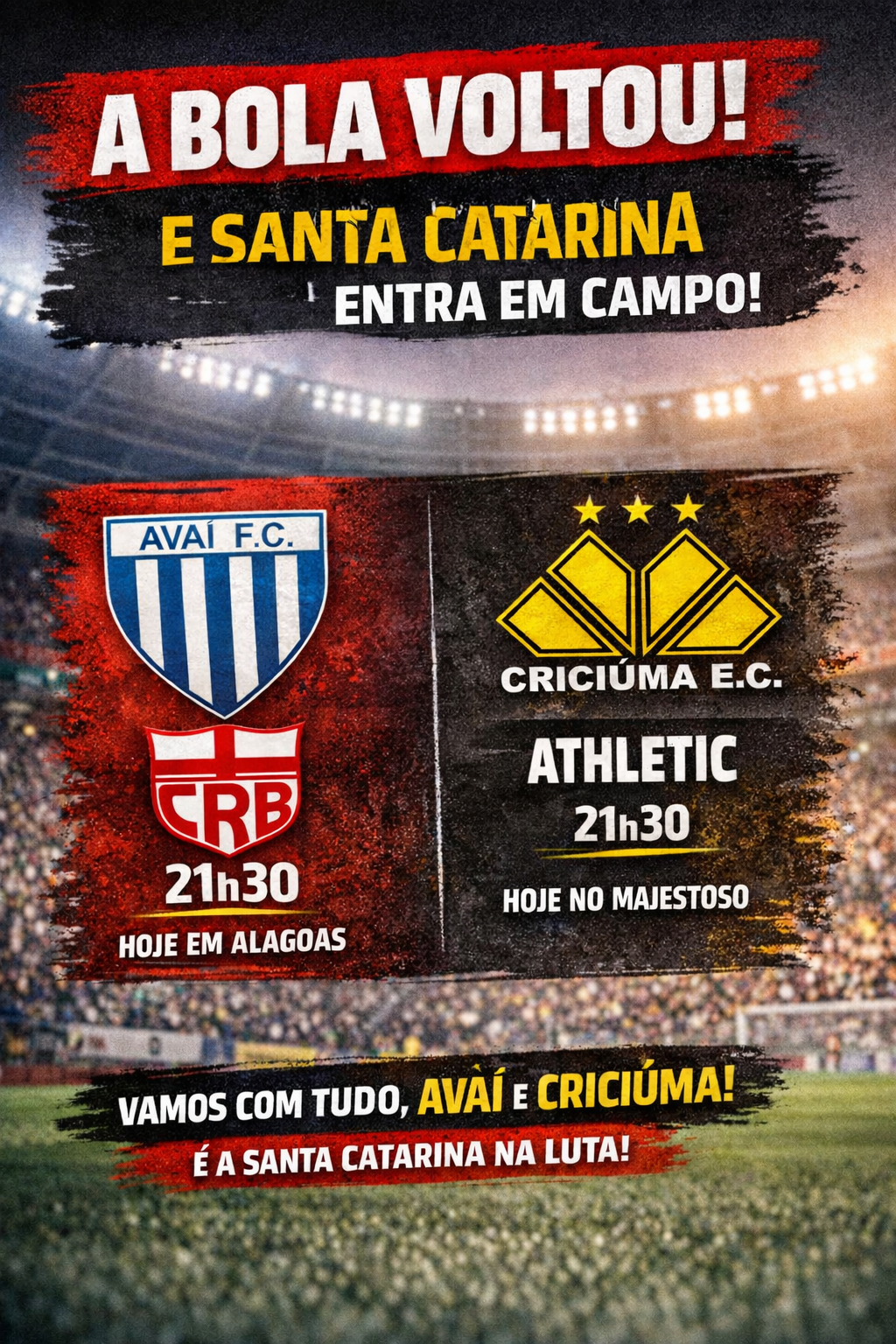 Começou de verdade: é noite de Série B com Avaí e Criciúma na luta