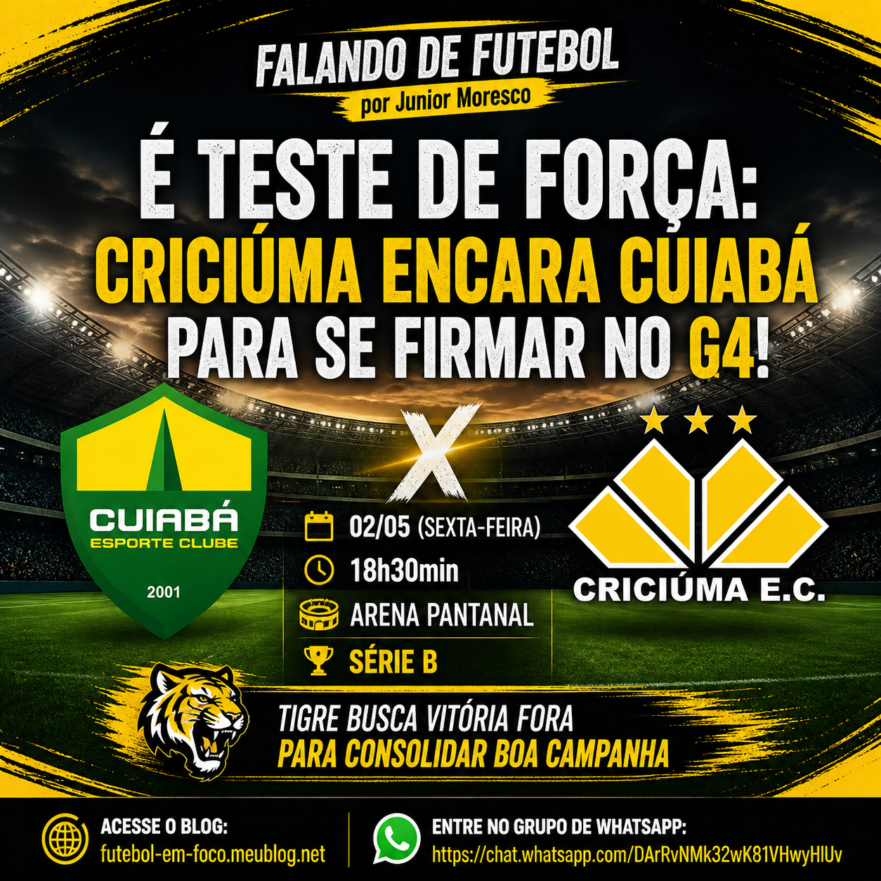 “Na Arena Pantanal, Criciúma joga para mostrar que é candidato”
