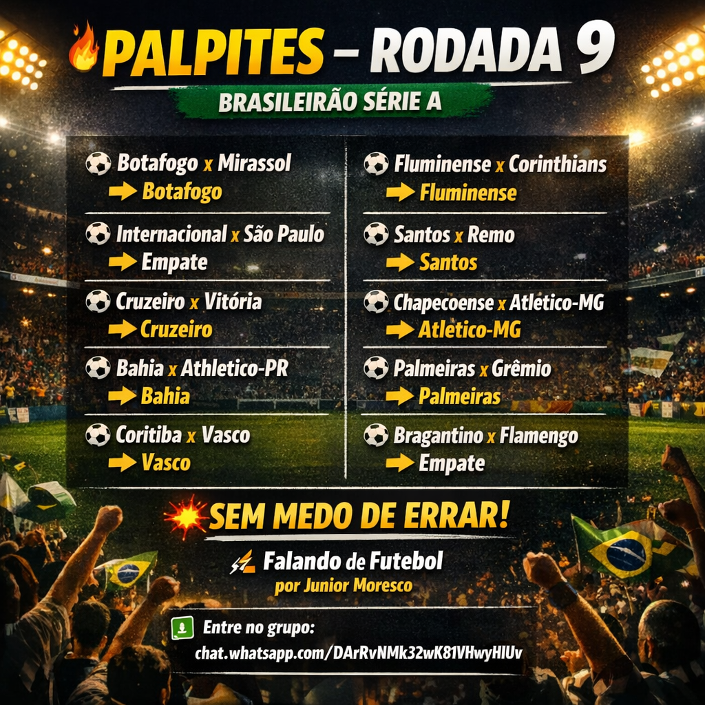 BRASILEIRÃO PEGANDO CORPO: MEUS PALPITES PRA MAIS UMA RODADA