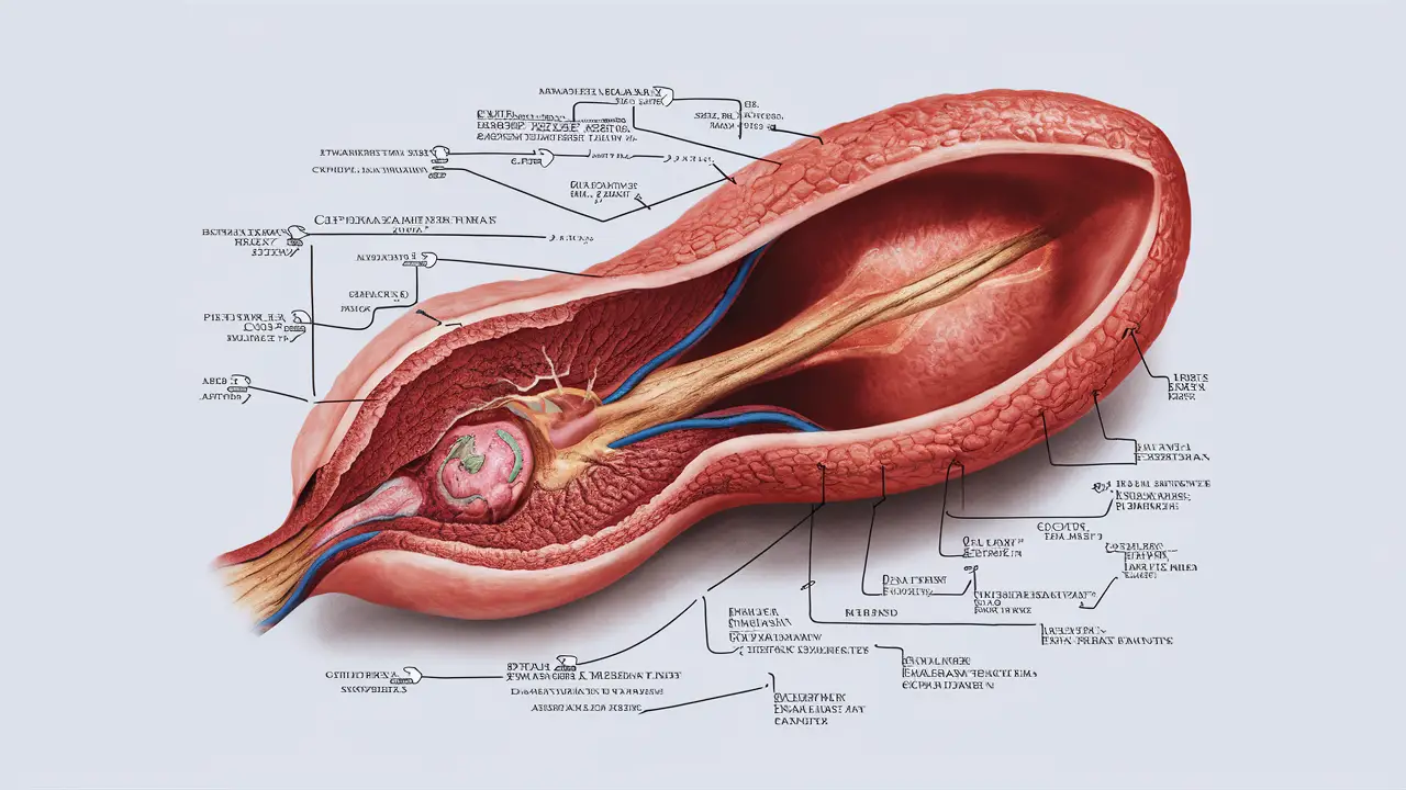 Ilustração anatômica detalhada do sistema reprodutor masculino, destacando o pênis e suas estruturas internas.