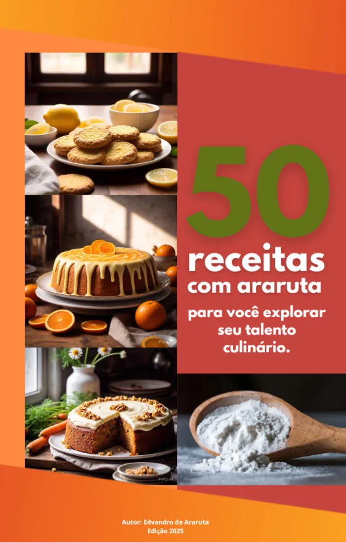 Capa do e-book 50 receitas com polvilho de araruta com bolos e biscoitos sem glúten