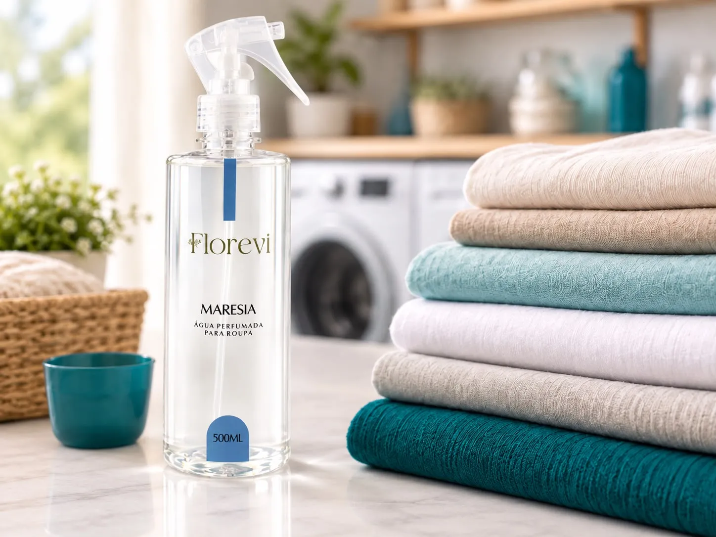 Roupas limpas e organizadas com produtos para finalização perfumada